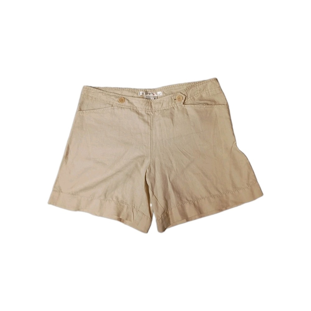 Studio M Womens Beige Linen Chino Shorts Solid Flat Front Casual Size 8